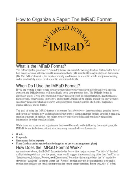 How to Organize a Paper: The IMRaD Format.